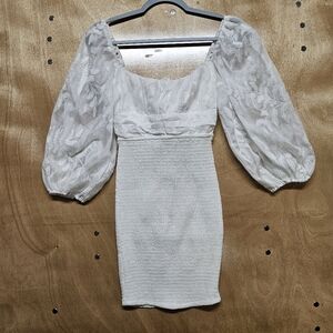 Here Comes The Sun Peasant Puff Sleeve Mini Dress Tie Back Size Small